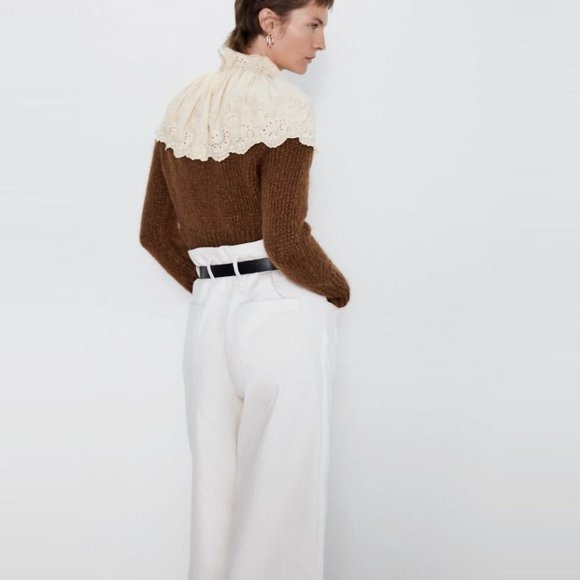 NEW!! Zara Contrasting Embroidery Cream Brown Sweater- Size S - Picture 4 of 16